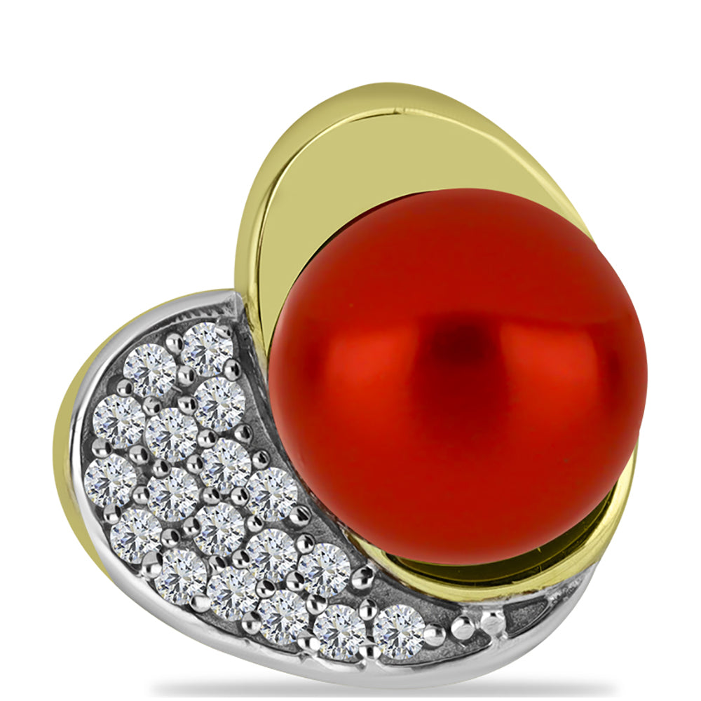 Pandantiv din Argint 925 Placat cu Aur ( 1.68 grame ) cu Perlă de apă dulce roșie și Topaz Alb 2.64 Carate