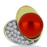 Pandantiv din Argint 925 Placat cu Aur ( 1.68 grame ) cu Perlă de apă dulce roșie și Topaz Alb 2.64 Carate