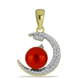 Pandantiv din Argint 925 Placat cu Aur ( 1.95 grame ) cu Perlă de apă dulce roșie și Topaz Alb 2.77 Carate