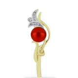 Broşă din Argint 925 Placat cu Aur ( 2.99 grame ) cu Perlă de apă dulce roșie și Topaz Alb 2.59 Carate