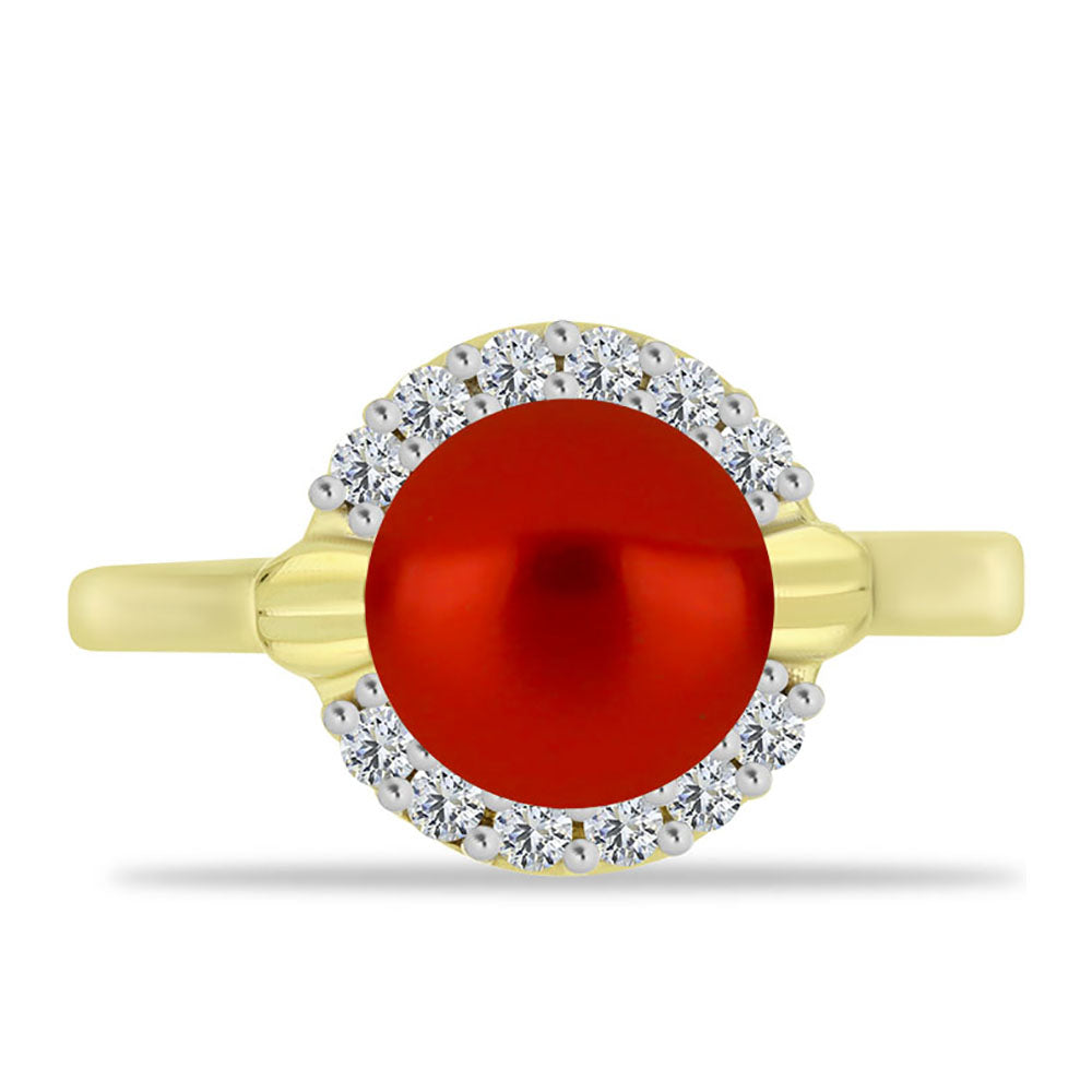 Inel din Argint 925 Placat cu Aur ( 2.62 grame ) cu Perlă de apă dulce roșie și Topaz Alb 2.75 Carate