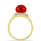 Inel din Argint 925 Placat cu Aur ( 2.62 grame ) cu Perlă de apă dulce roșie și Topaz Alb 2.75 Carate