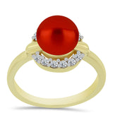 Inel din Argint 925 Placat cu Aur ( 2.62 grame ) cu Perlă de apă dulce roșie și Topaz Alb 2.75 Carate