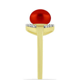 Inel din Argint 925 Placat cu Aur ( 2.62 grame ) cu Perlă de apă dulce roșie și Topaz Alb 2.75 Carate