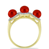 Inel din Argint 925 Placat cu Aur ( 3.65 grame ) cu Perlă de apă dulce roșie și Topaz Alb 3.93 Carate