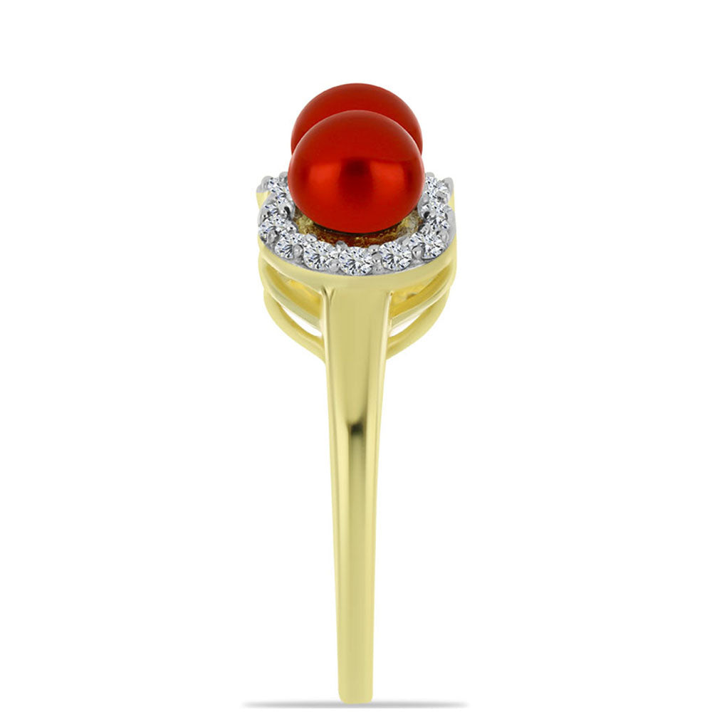 Inel din Argint 925 Placat cu Aur ( 3.65 grame ) cu Perlă de apă dulce roșie și Topaz Alb 3.93 Carate