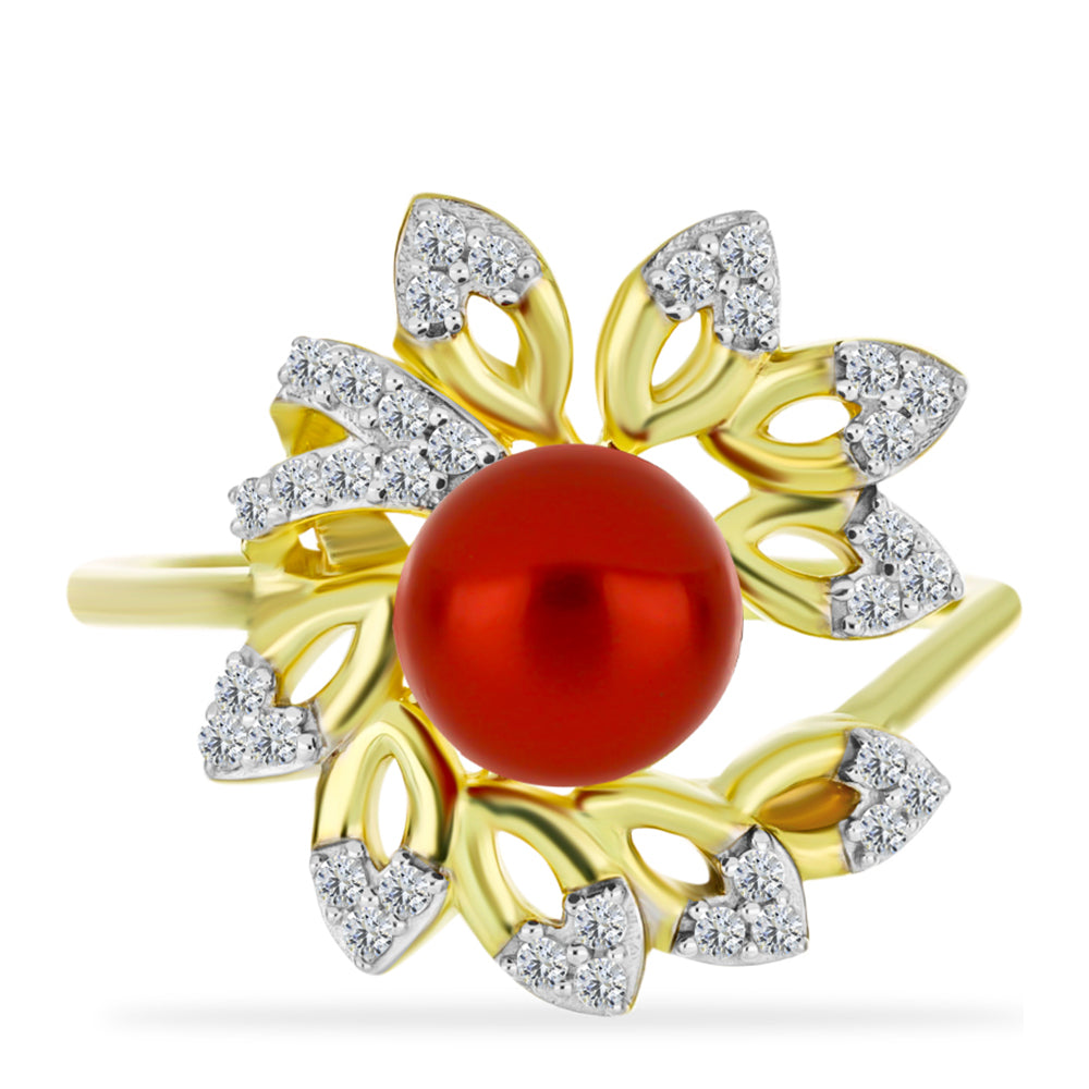 Inel din Argint 925 Placat cu Aur ( 3.93 grame ) cu Perlă de apă dulce roșie și Topaz Alb 2.83 Carate