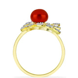 Inel din Argint 925 Placat cu Aur ( 3.93 grame ) cu Perlă de apă dulce roșie și Topaz Alb 2.83 Carate