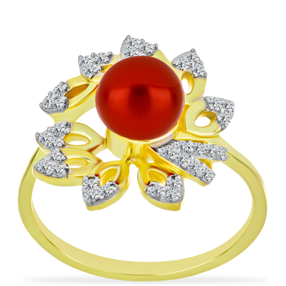 Inel din Argint 925 Placat cu Aur ( 3.93 grame ) cu Perlă de apă dulce roșie și Topaz Alb 2.83 Carate