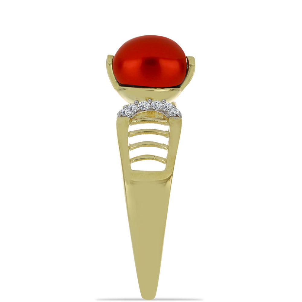 Inel din Argint 925 Placat cu Aur ( 2.75 grame ) cu Perlă de apă dulce roșie și Topaz Alb 2.63 Carate