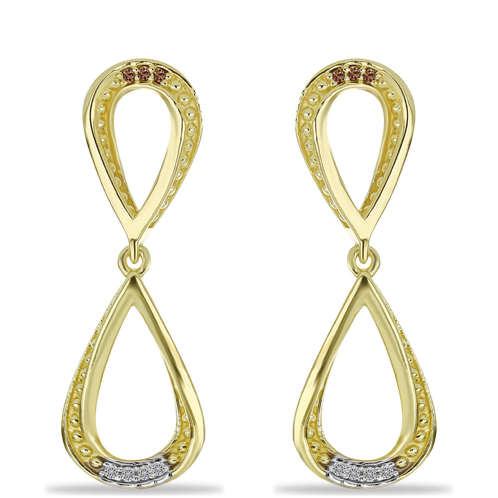 Cercei din Argint 925 Placat cu Aur ( 4.68 grame ) cu Diamant de culoarea Șampaniei și Diamant Alb 0.09 Carate
