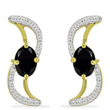 Cercei din Argint 925 Placat cu Aur ( 3.5 grame ) cu Onix Negru și Topaz Alb 2.25 Carate