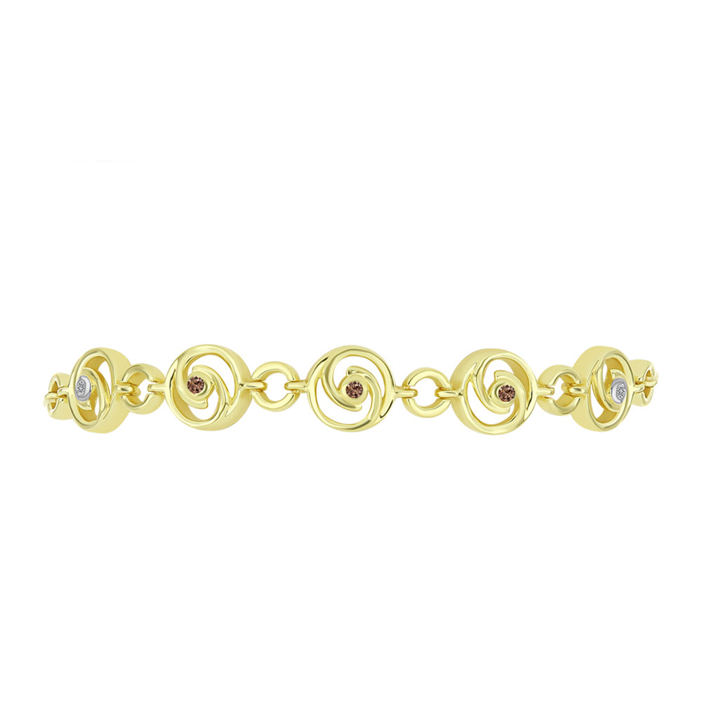 Brățară din Argint 925 Placat cu Aur ( 7.09 grame ) cu Diamant de culoarea Șampaniei și Diamant Alb 0.09 Carate