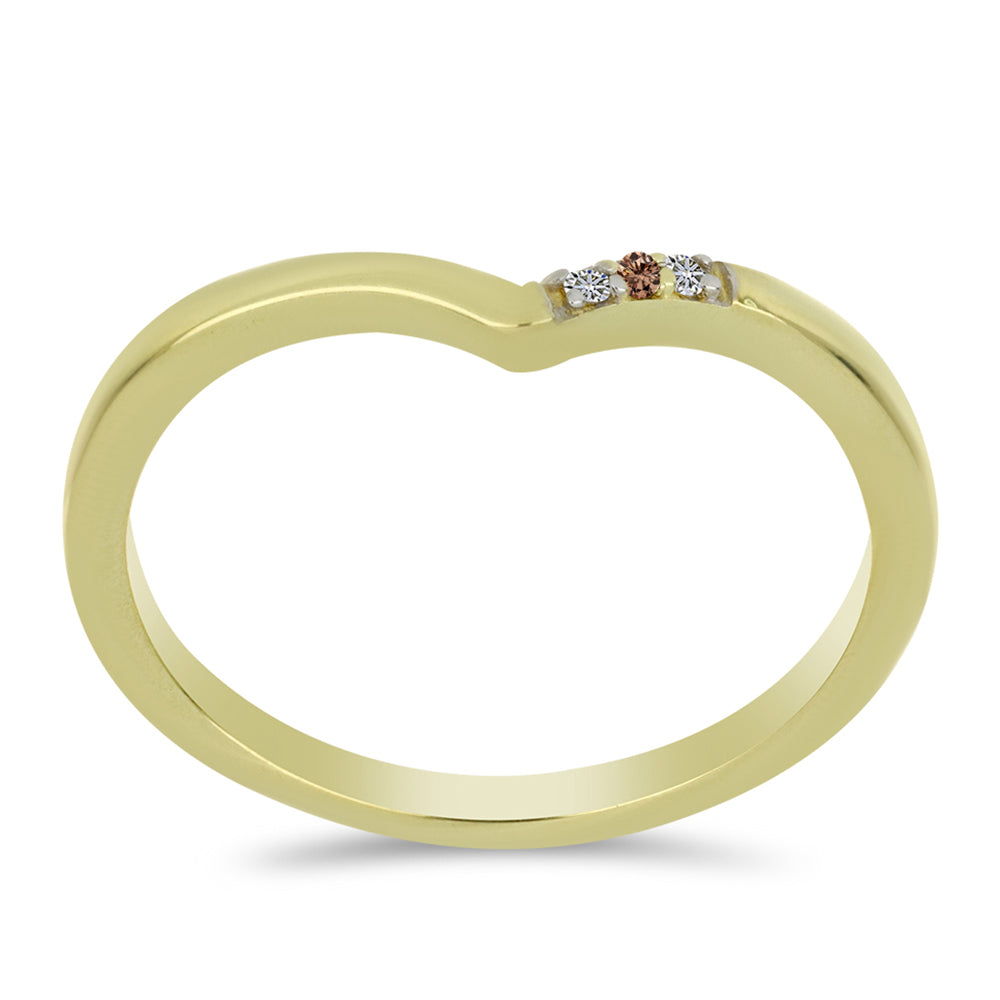 Inel din Argint 925 Placat cu Aur ( 1.8 grame ) cu Diamant de culoarea Șampaniei și Diamant Alb 0.02 Carate