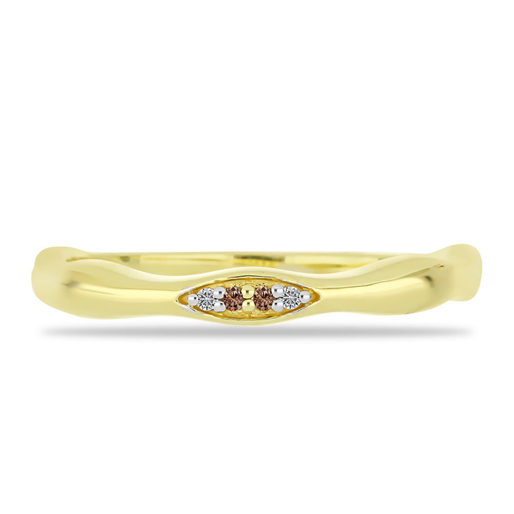 Inel din Argint 925 Placat cu Aur ( 2.12 grame ) cu Diamant de culoarea Șampaniei și Diamant Alb 0.03 Carate