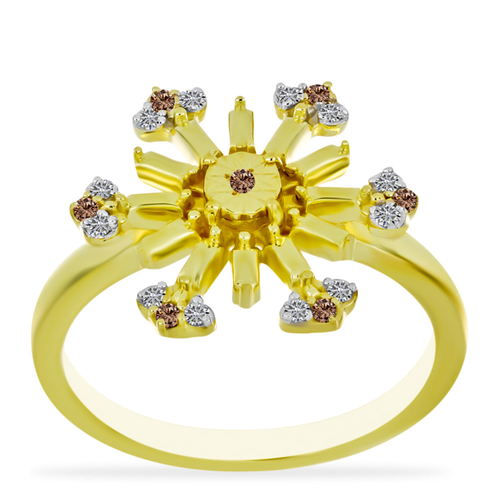 Inel din Argint 925 Placat cu Aur ( 3.7 grame ) cu Diamant de culoarea Șampaniei și Diamant Alb 0.15 Carate