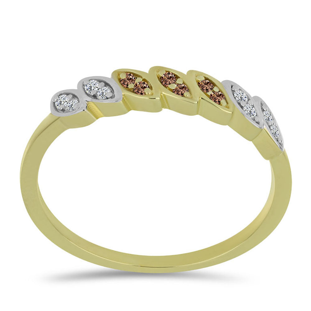 Inel din Argint 925 Placat cu Aur ( 2.14 grame ) cu Diamant de culoarea Șampaniei și Diamant Alb 0.14 Carate
