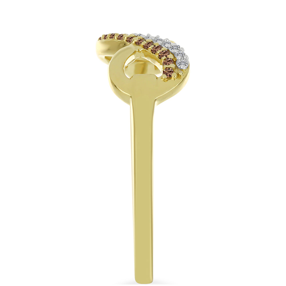 Inel din Argint 925 Placat cu Aur ( 2.56 grame ) cu Diamant de culoarea Șampaniei și Diamant Alb 0.16 Carate