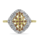 Inel din Argint 925 Placat cu Aur ( 3.45 grame ) cu Diamant de culoarea Șampaniei și Diamant Alb 0.37 Carate