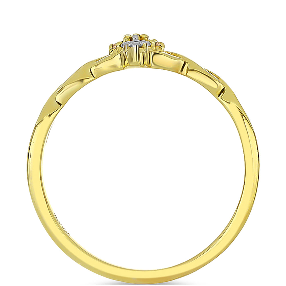 Inel din Argint 925 Placat cu Aur ( 1.77 grame ) cu Diamant de culoarea Șampaniei și Diamant Alb 0.06 Carate