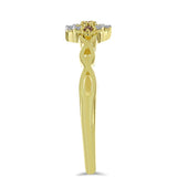 Inel din Argint 925 Placat cu Aur ( 1.77 grame ) cu Diamant de culoarea Șampaniei și Diamant Alb 0.06 Carate