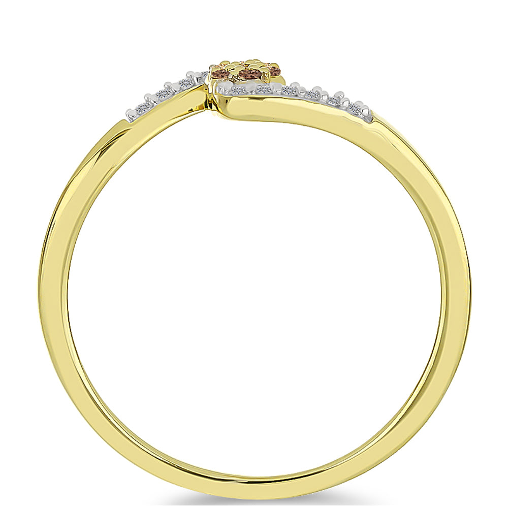 Inel din Argint 925 Placat cu Aur ( 2.01 grame ) cu Diamant de culoarea Șampaniei și Diamant Alb 0.14 Carate