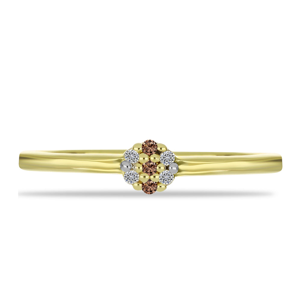 Inel din Argint 925 Placat cu Aur ( 1.79 grame ) cu Diamant de culoarea Șampaniei și Diamant Alb 0.08 Carate