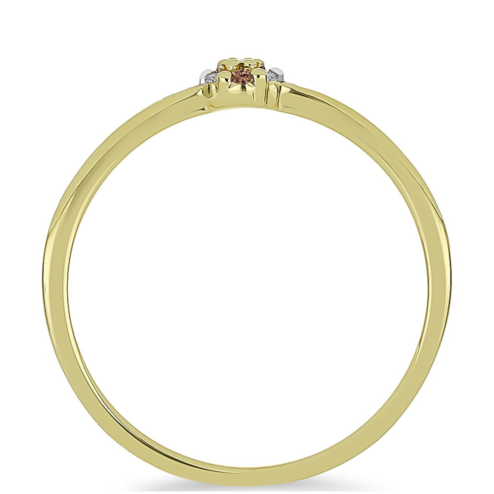 Inel din Argint 925 Placat cu Aur ( 1.79 grame ) cu Diamant de culoarea Șampaniei și Diamant Alb 0.08 Carate