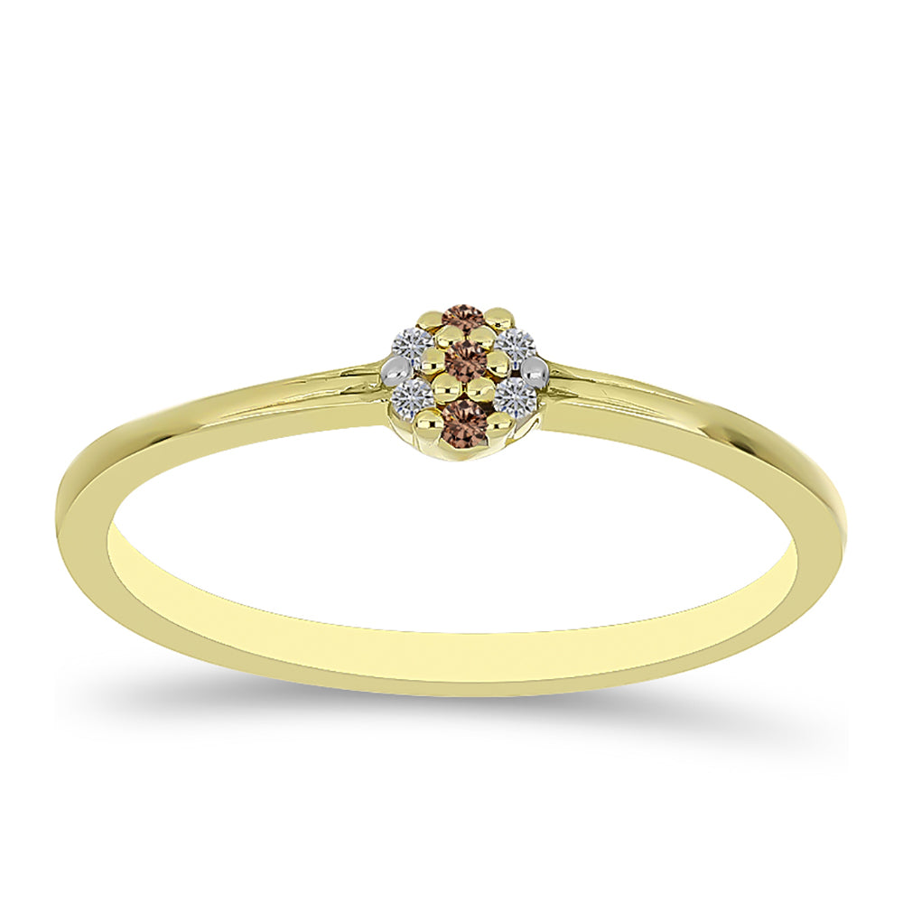 Inel din Argint 925 Placat cu Aur ( 1.79 grame ) cu Diamant de culoarea Șampaniei și Diamant Alb 0.08 Carate