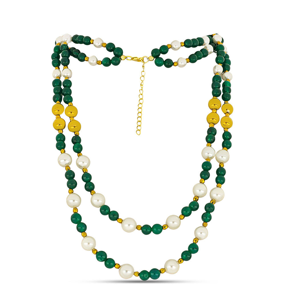 Colier din Argint 925 Placat cu Aur ( 1 grame ) cu Jadeit Verde și Perlă de Apă Dulce Albă 279 Carate
