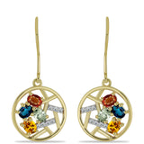 Cercei din Argint 925 Placat cu Aur ( 3.54 grame ) cu Safir Rosebery Curcubeu și Topaz Alb 1.8 Carate
