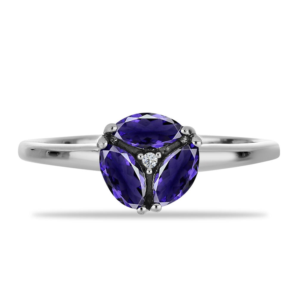 Inel din Argint 925 ( 1.91 grame ) cu Iolit și Topaz Alb 0.61 Carate