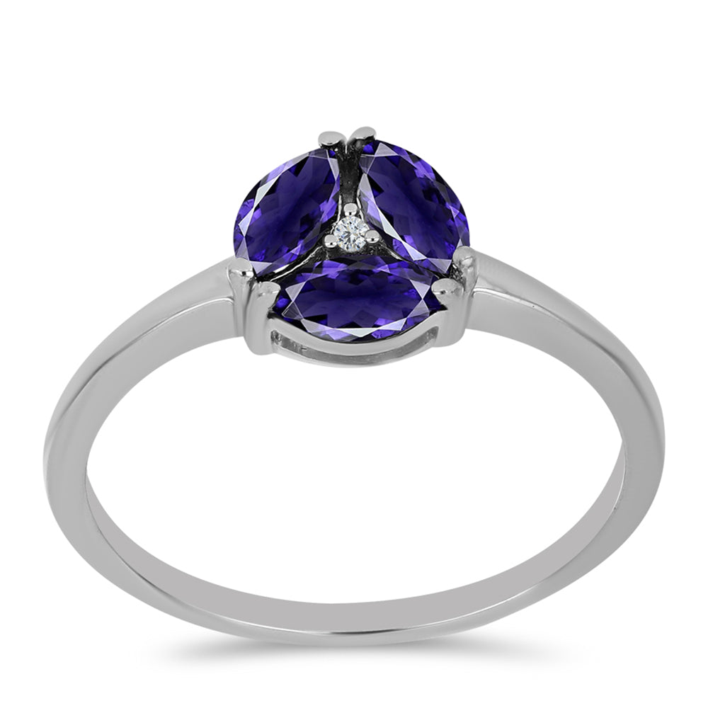 Inel din Argint 925 ( 1.91 grame ) cu Iolit și Topaz Alb 0.61 Carate