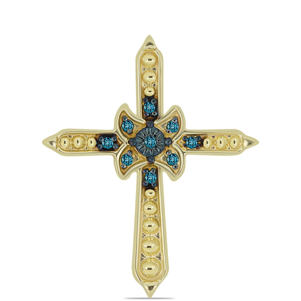 Cruce Pandantiv din Argint 925 Placat cu Aur ( 2.2 grame ) cu Diamant Albastru 0.07 Carate