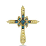 Cruce Pandantiv din Argint 925 Placat cu Aur ( 2.2 grame ) cu Diamant Albastru 0.07 Carate