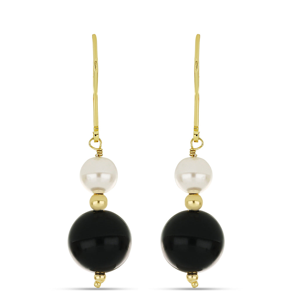 Cercei din Argint 925 Placat cu Aur ( 1.07 grame ) cu Onix Negru Suwar 15.61 Carate