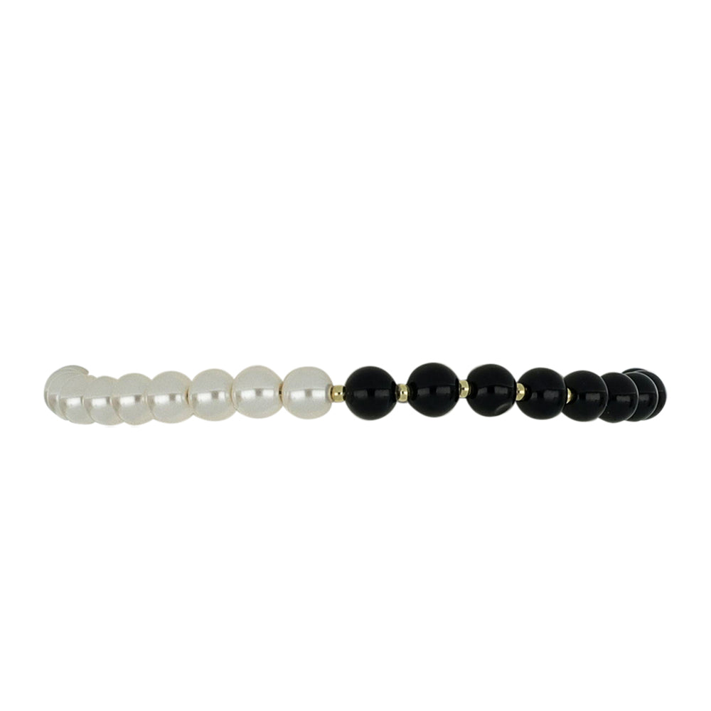 Brățară din Argint 925 Placat cu Aur ( 1.98 grame ) cu Onix Negru Suwar și Perlă de Apă Dulce Albă 27.06 Carate