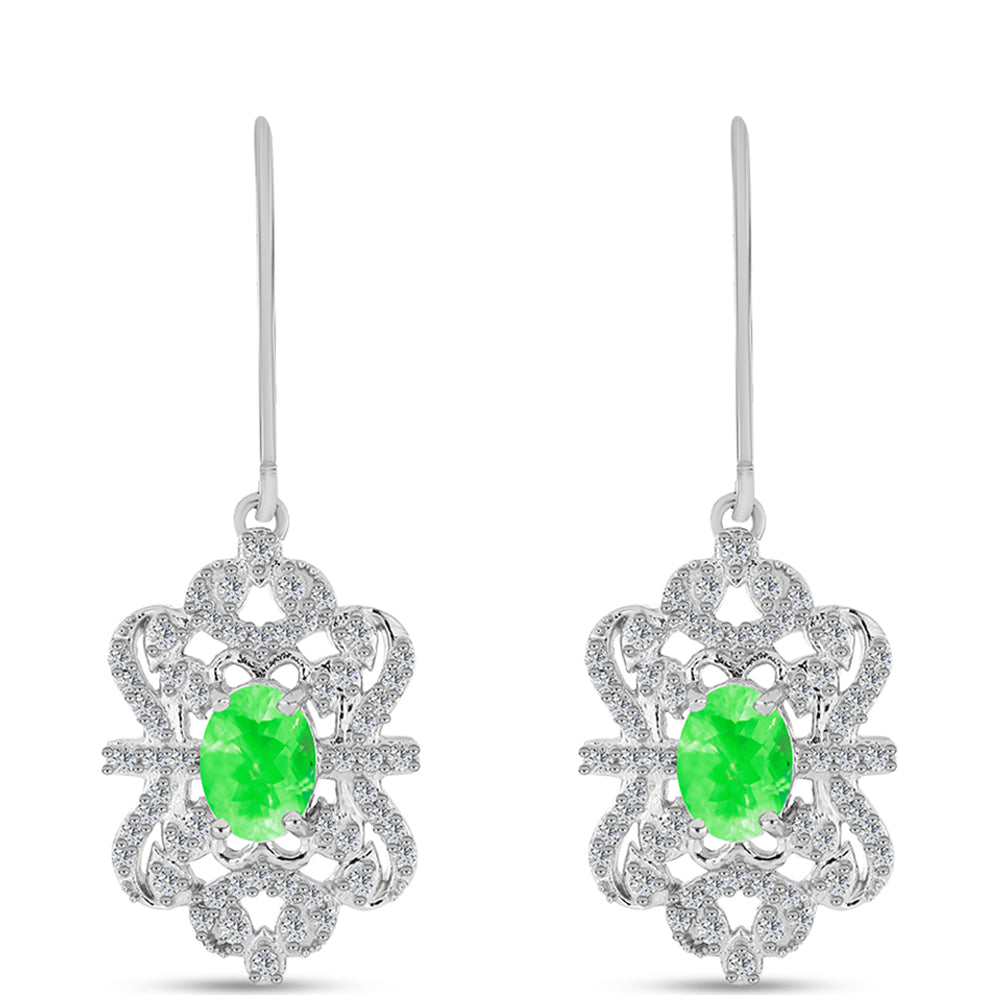Cercei din Argint 925 ( 4.51 grame ) cu Opal Hialit și Topaz Alb 2.02 Carate