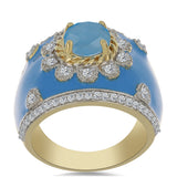 Inel din Argint 925 Placat cu Aur ( 10.45 grame ) cu Calcedonie de Apă și Topaz Alb 1.91 Carate