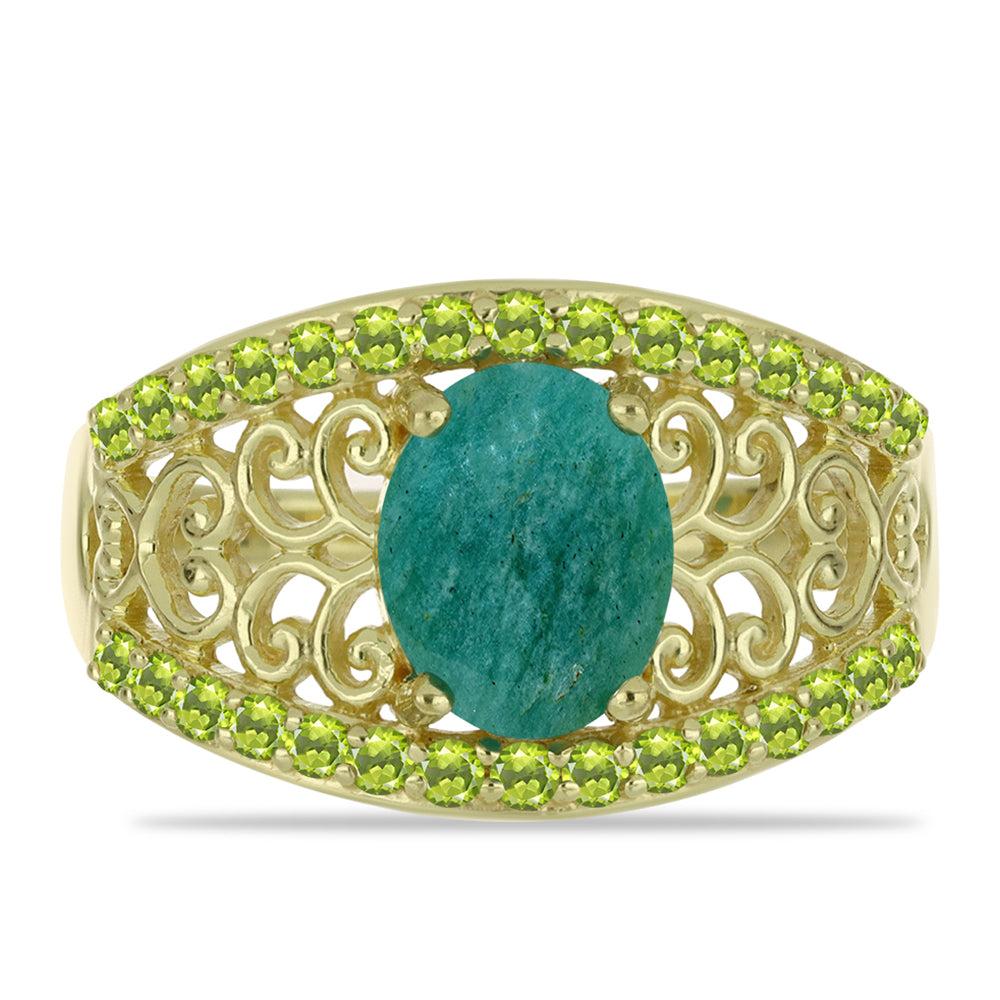 Inel din Argint 925 Placat cu Aur ( 3.94 grame ) cu Amazonit și Peridot Changbai 2.3 Carate
