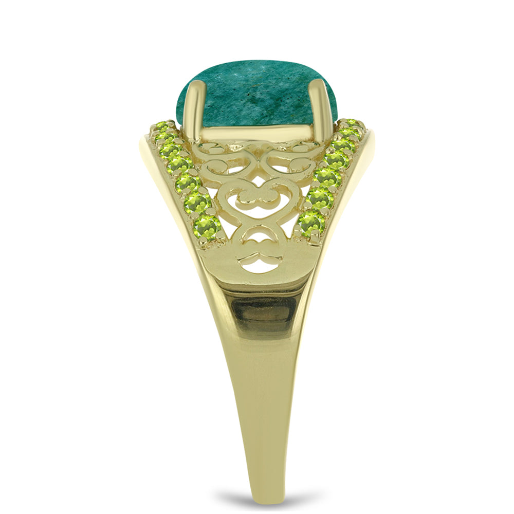 Inel din Argint 925 Placat cu Aur ( 3.94 grame ) cu Amazonit și Peridot Changbai 2.3 Carate