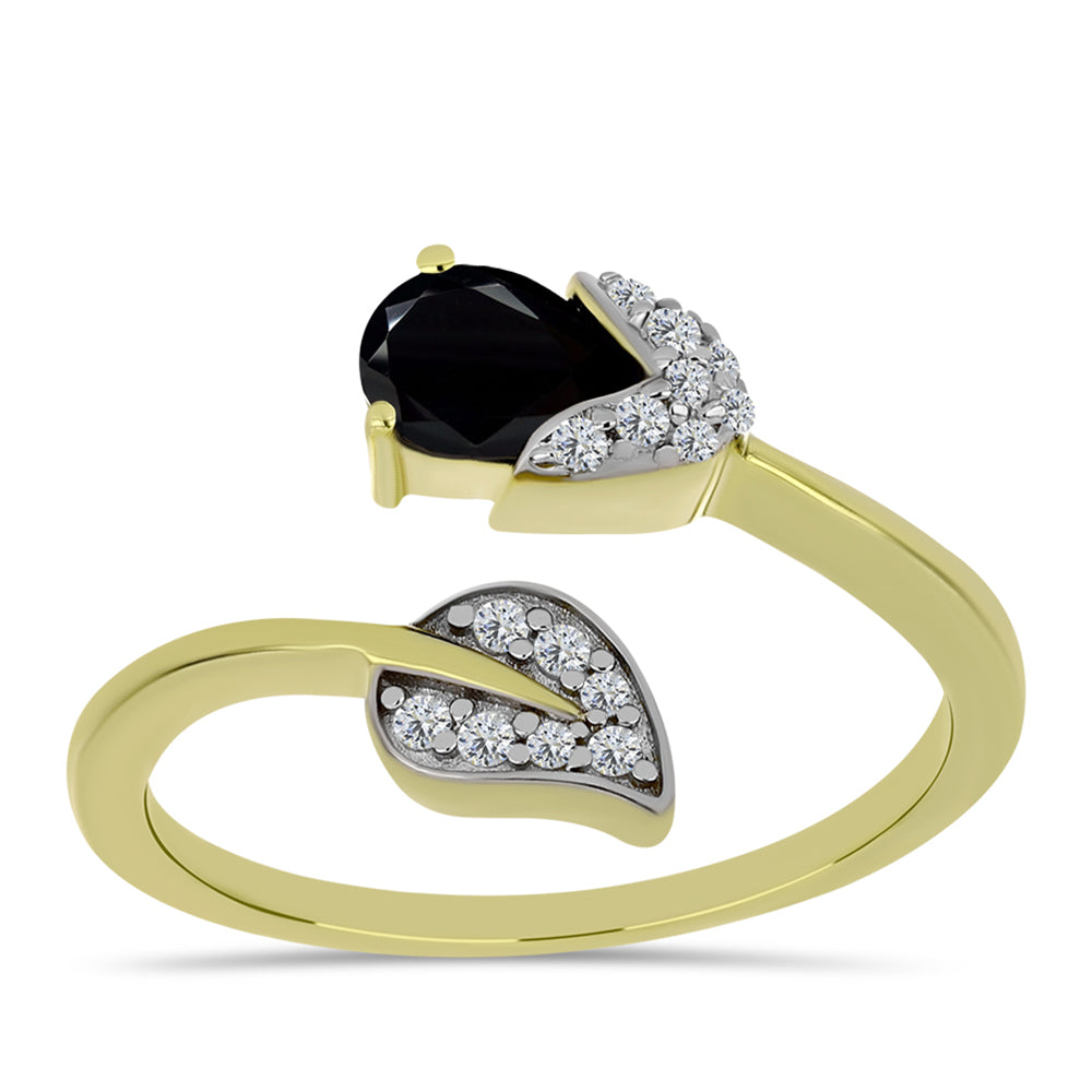 Inel din Argint 925 Placat cu Aur ( 3.03 grame ) cu Spinel Negru și Topaz Alb 0.79 Carate