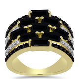 Inel din Argint 925 Placat cu Aur ( 5.75 grame ) cu Spinel Negru și Topaz Alb 5.86 Carate