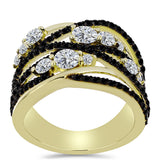 Inel din Argint 925 Placat cu Aur ( 5.64 grame ) cu Spinel Negru și Topaz Alb 2.41 Carate