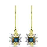 Cercei din Argint 925 Placat cu Aur ( 2.07 grame ) cu Diamant Albastru și Topaz Alb 0.3 Carate