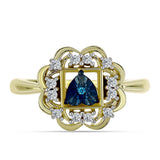 Inel din Argint 925 Placat cu Aur ( 3.03 grame ) cu Diamant Albastru și Topaz Alb 0.23 Carate