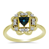 Inel din Argint 925 Placat cu Aur ( 3.03 grame ) cu Diamant Albastru și Topaz Alb 0.23 Carate