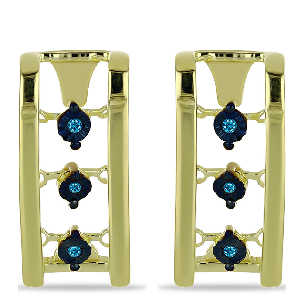 Cercei din Argint 925 Placat cu Aur ( 5.5 grame ) cu Diamant Albastru 0.04 Carate
