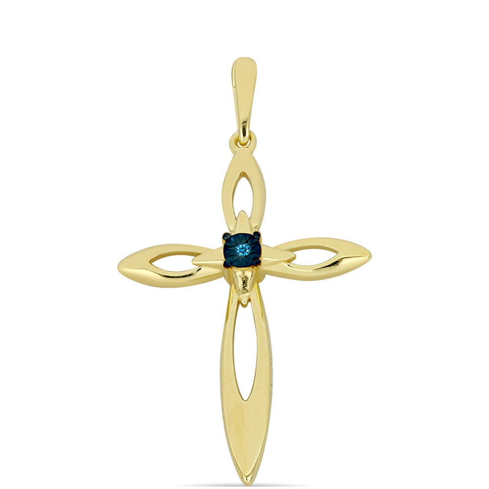 Cruce Pandantiv din Argint 925 Placat cu Aur ( 2.28 grame ) cu Diamant Albastru 0.01 Carate