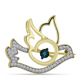 Broşă din Argint 925 Placat cu Aur ( 4.2 grame ) cu Diamant Albastru și Topaz Alb 0.38 Carate